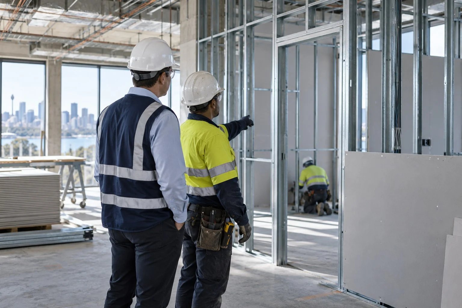 Illustrative observation of light steel partition installation